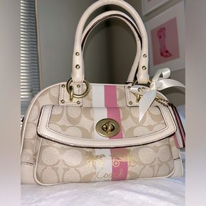 Coach Heritage Cream & Pink Stripe Satchel Handbag
